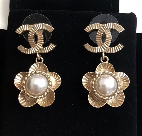 chanel cc earrings with pearl|authentic chanel earrings cc.